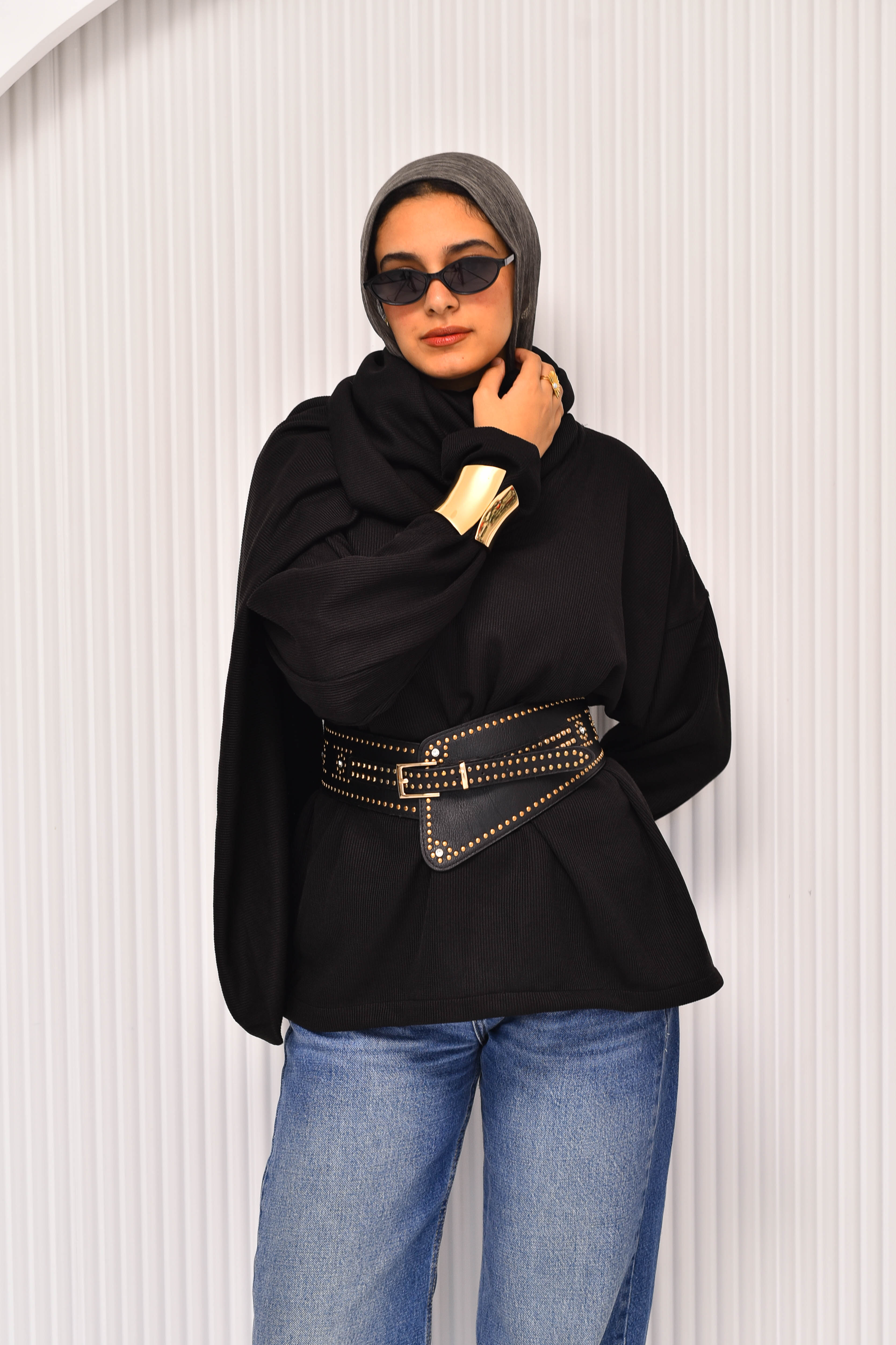 Loose Knit Scarf-Neck Sweater