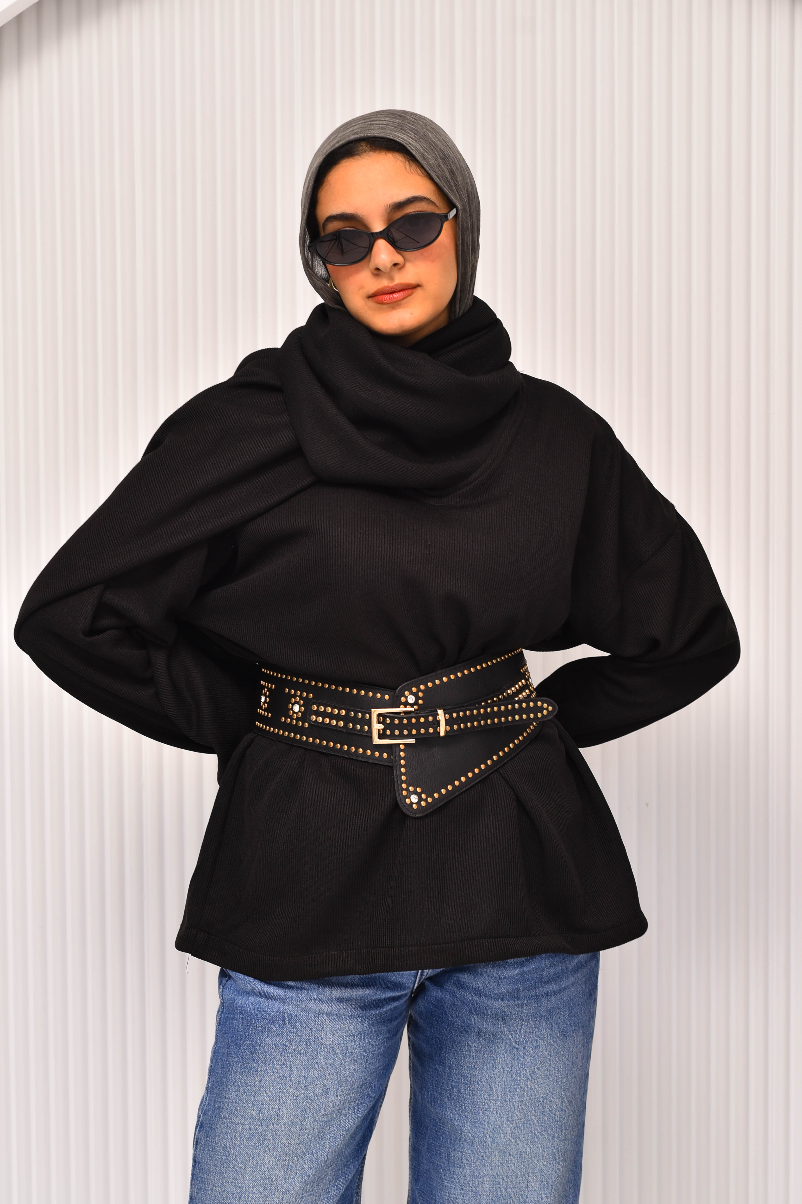 Loose Knit Scarf-Neck Sweater